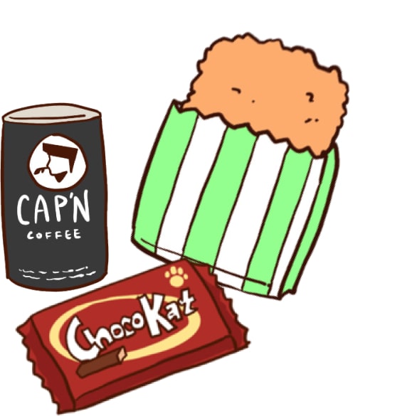 Hand-drawn images of Japanese snacks